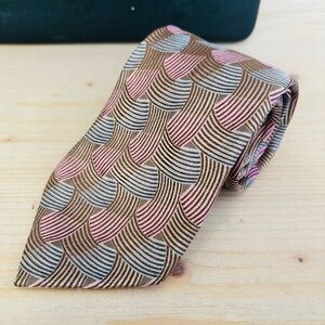 Bugatchi Men’s Silk Brown Pink Blue Patterned Tie Geometric 4” Wide